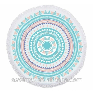 Motifs géométriques Garden Mandala ronde serviette de plage - Aqua / Orange BT-558 Chine Fournisseur